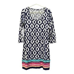 Lilly Pulitzer Beacon T-Shirt Dress 3/4 Sleeve Fish Blue White Women's Medium